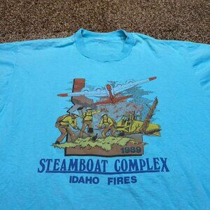 Forest Firefighting Crew Illustration Graphic T-Shirt 1980s Style Tee